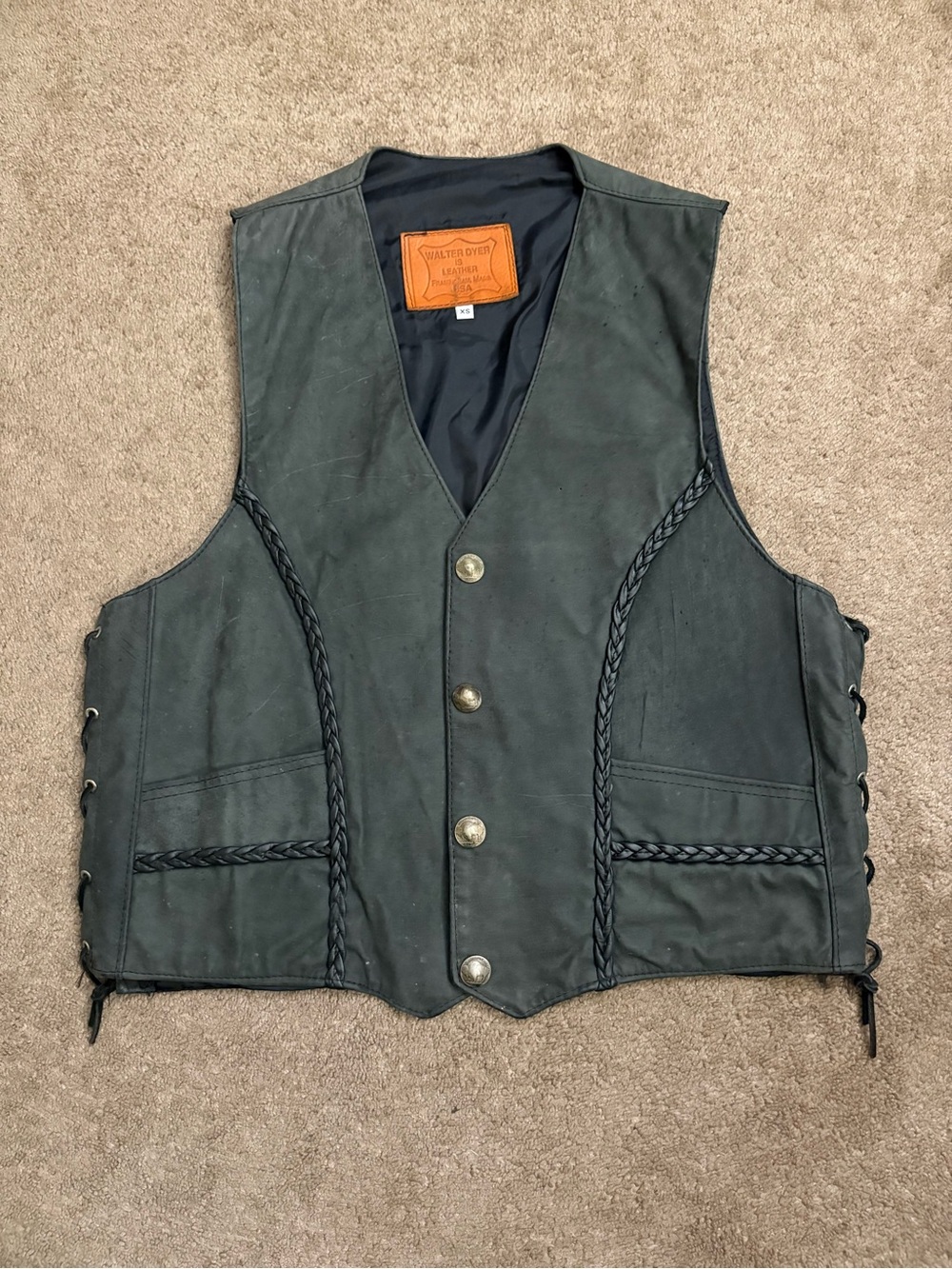 VTG Walter Dyer Is Leather Framingham Mass USA Motorcycle Biker Vest Men’s XS